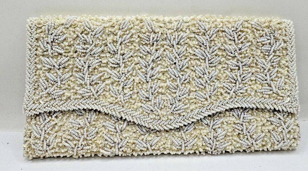 Vintage LA Regale LTD. Beaded Eving Bag Cream & White Color Clutch Handbag